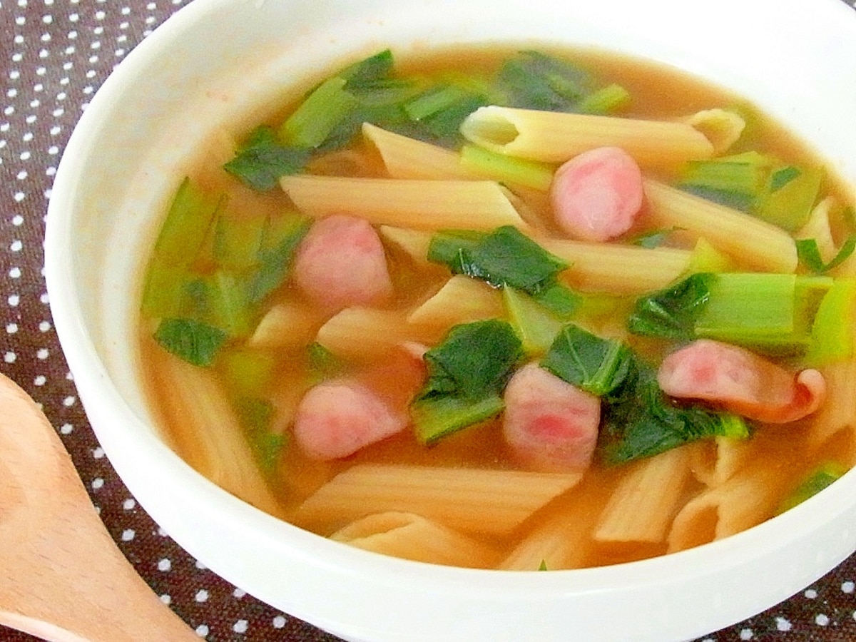 小松菜とウインナーのマカロニスープ レシピ 作り方 By メリッコ 楽天レシピ